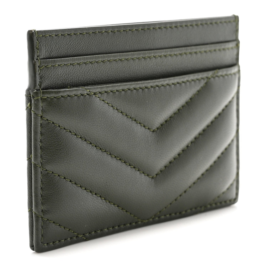 Lambskin Matelasse Chevron Monogram Credit  Case Olive Wood