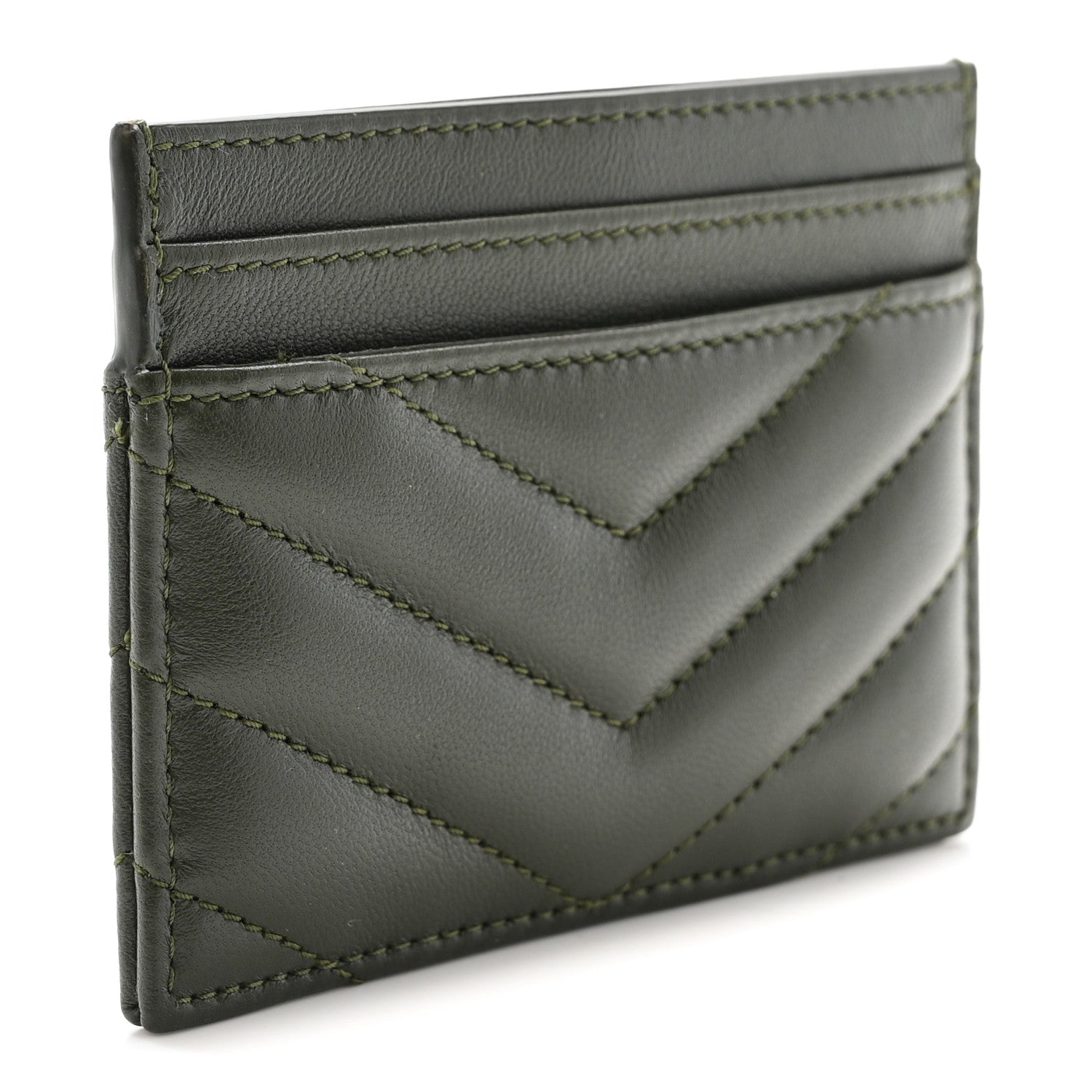 Lambskin Matelasse Chevron Monogram Credit  Case Olive Wood