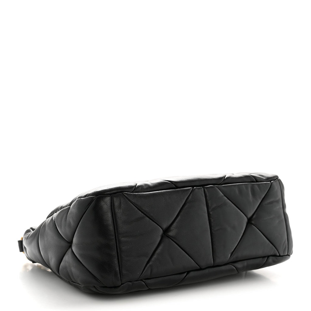 Nappa Re-Nylon Triangle Quilted Patchwork System Shoulder Bag Black