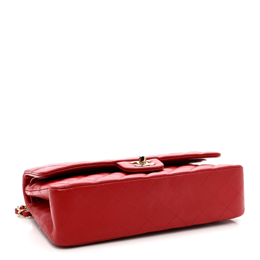 Lambskin Quilted Medium Double Flap Red