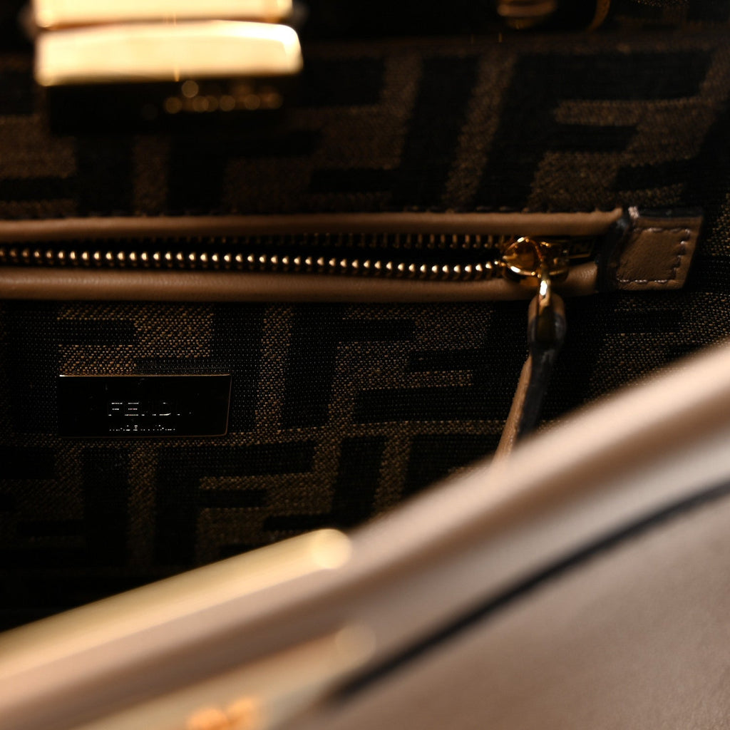 Vitello Seta Fabric Jacquard FF 1974 Mini Peekaboo Iconic Satchel Sand Tobacco Moro