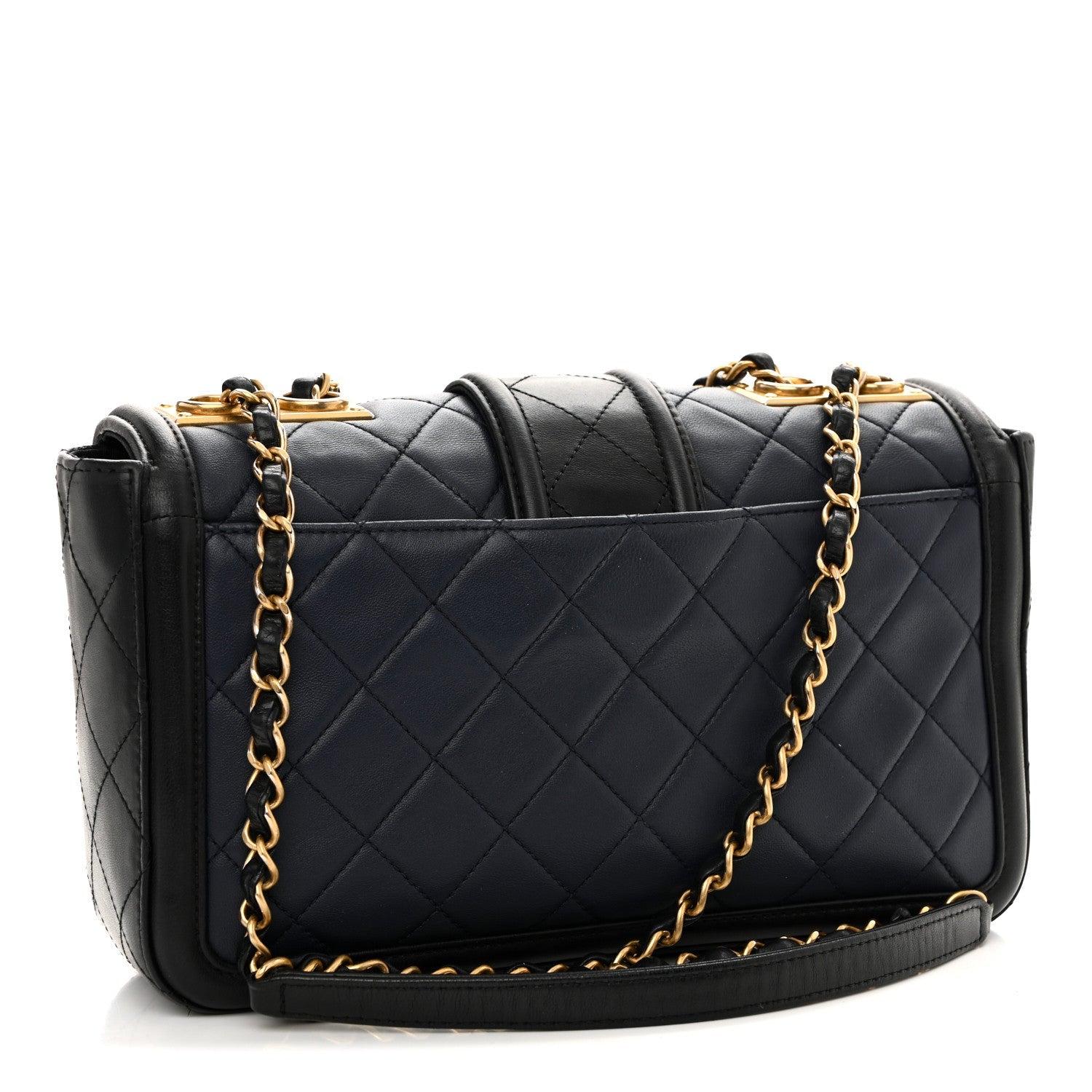 Lambskin Quilted Medium Elegant CC Flap Navy Black