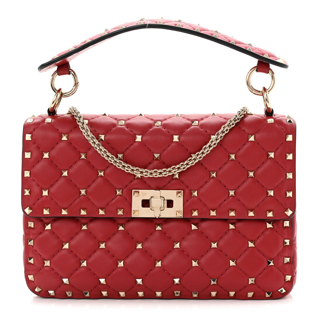 Nappa Medium Rockstud Spike Shoulder Bag Rosso Valentino
