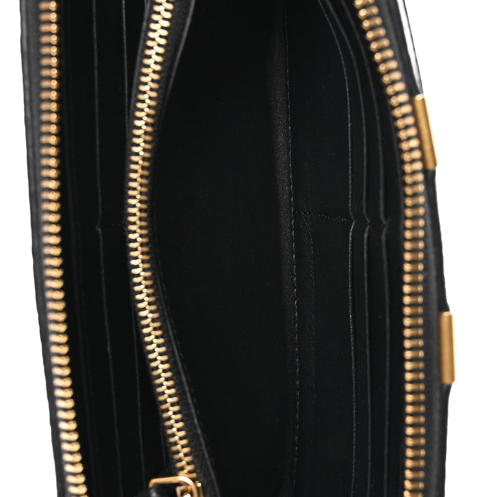 Grained Calfskin Marcie Long Zip Around Wallet Black
