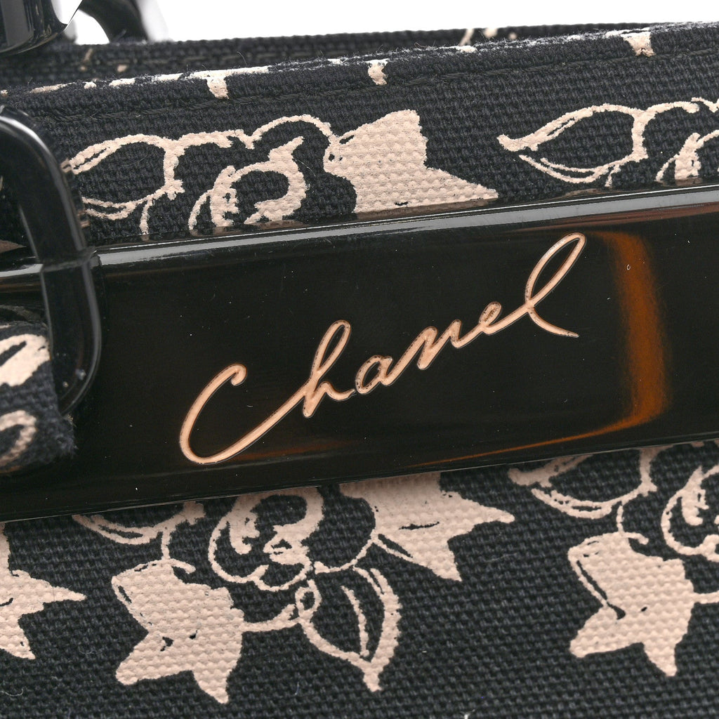 Canvas Camellia Flower Tote Black