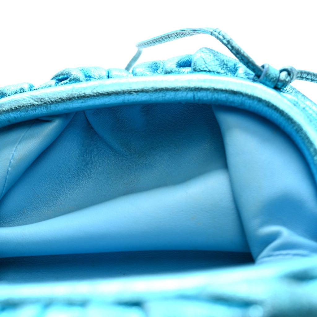 Metallic Crushed Calfskin The Mini Pouch Sky Blue