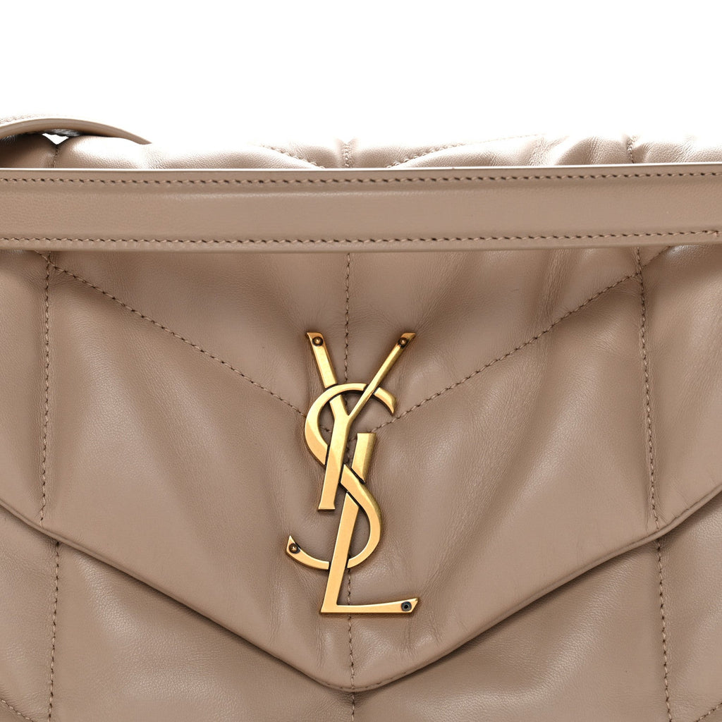 Lambskin Quilted Medium Loulou Puffer Monogram Chain Satchel Dark Beige