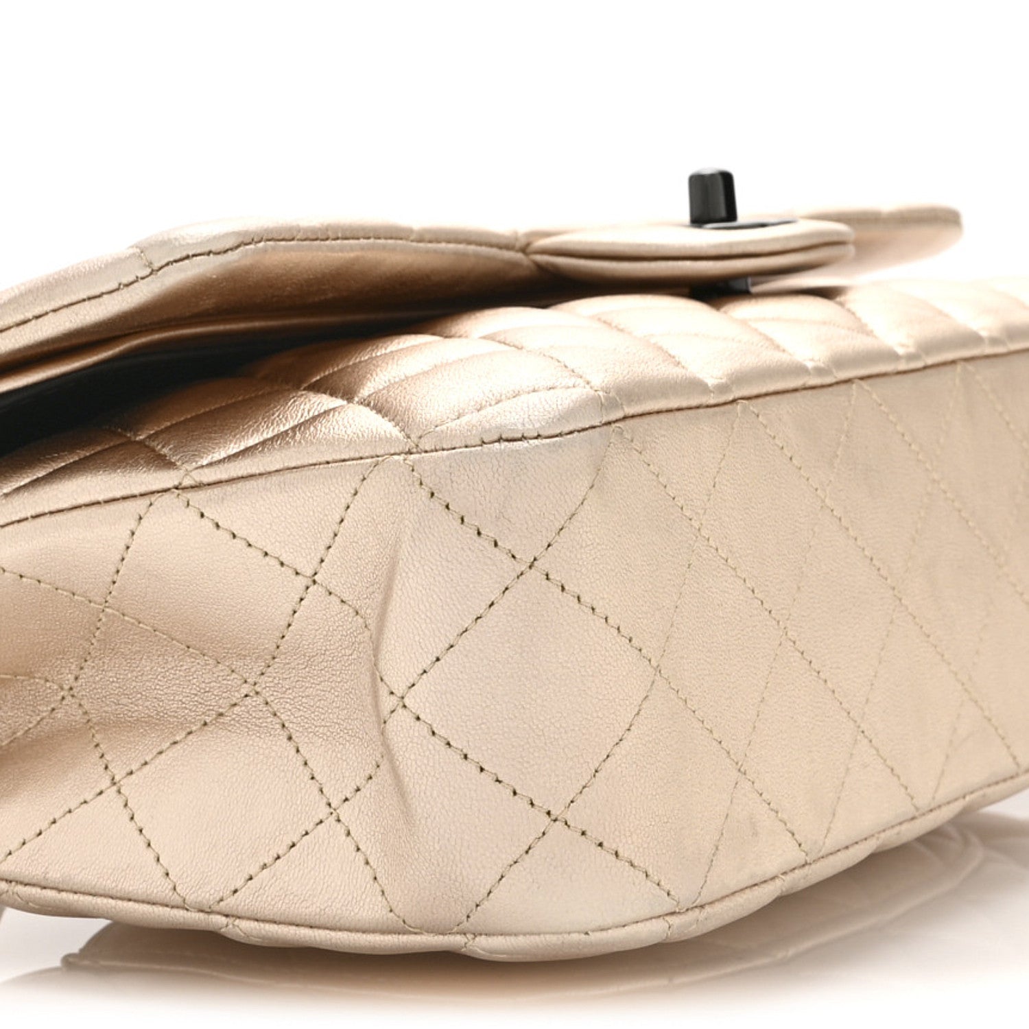 Metallic Lambskin Quilted Medium Double Flap Gold Black