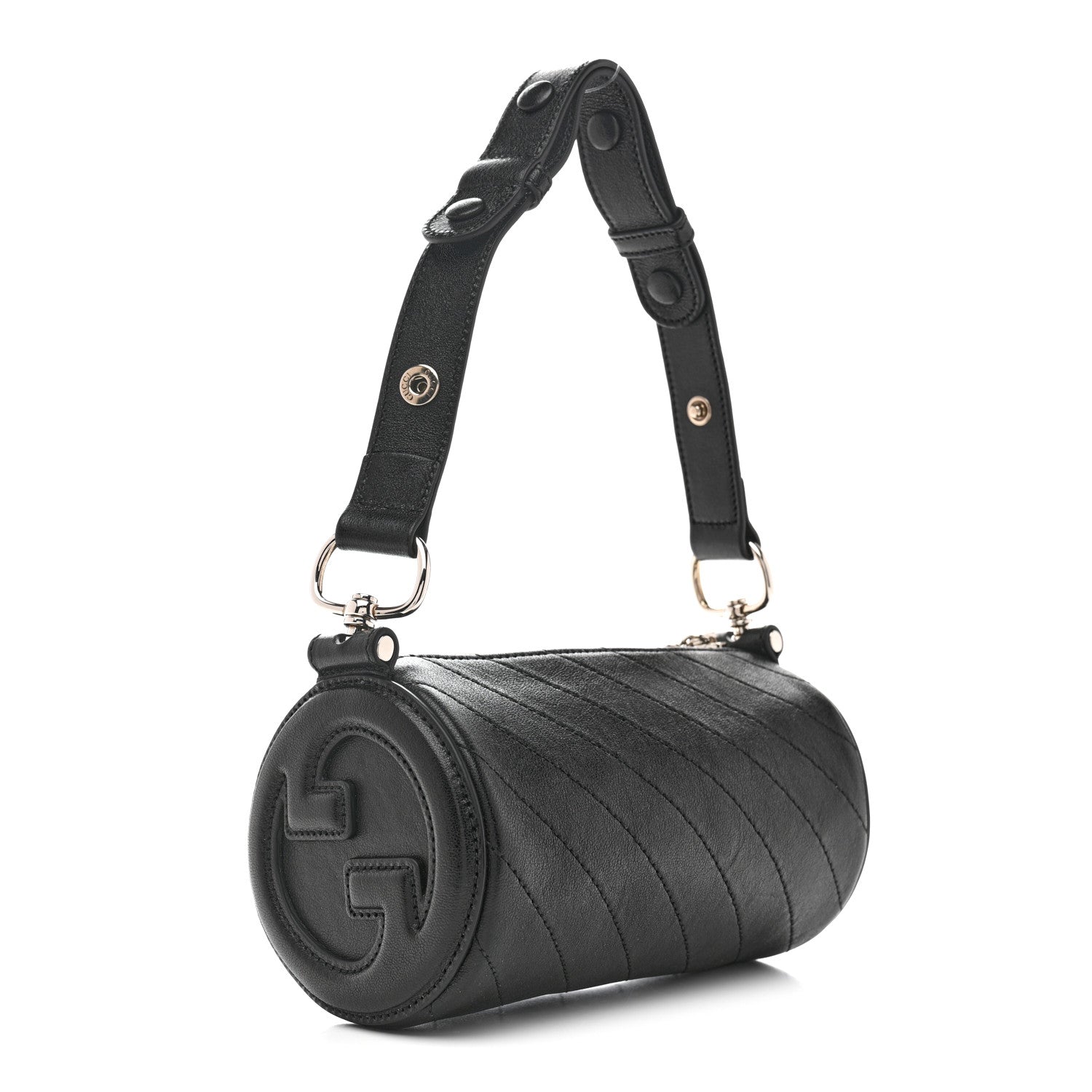 Sakai Be Green Calfskin Diagonal Stitched Mini Blondie Barrel Shoulder Bag Black