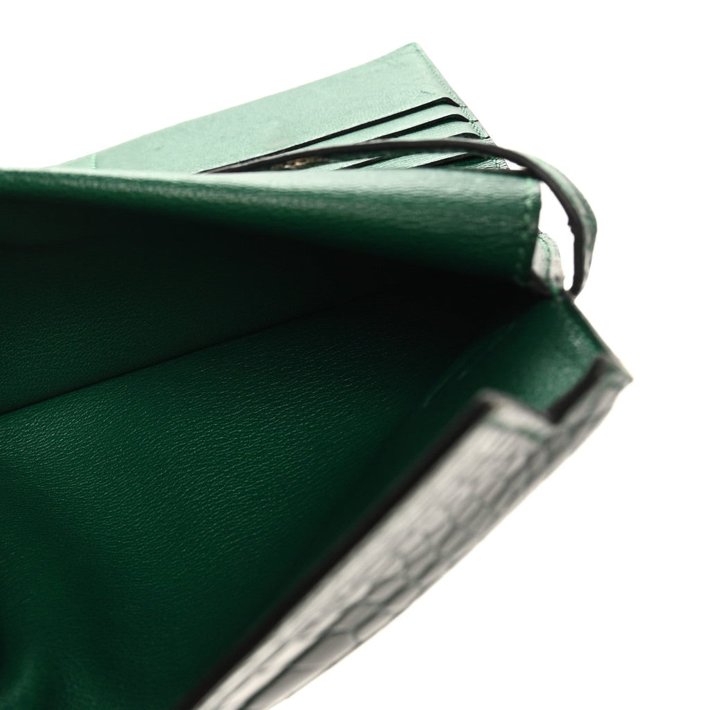 Shiny Alligator Kelly Tri-Fold Longue Wallet Vert Emeraude