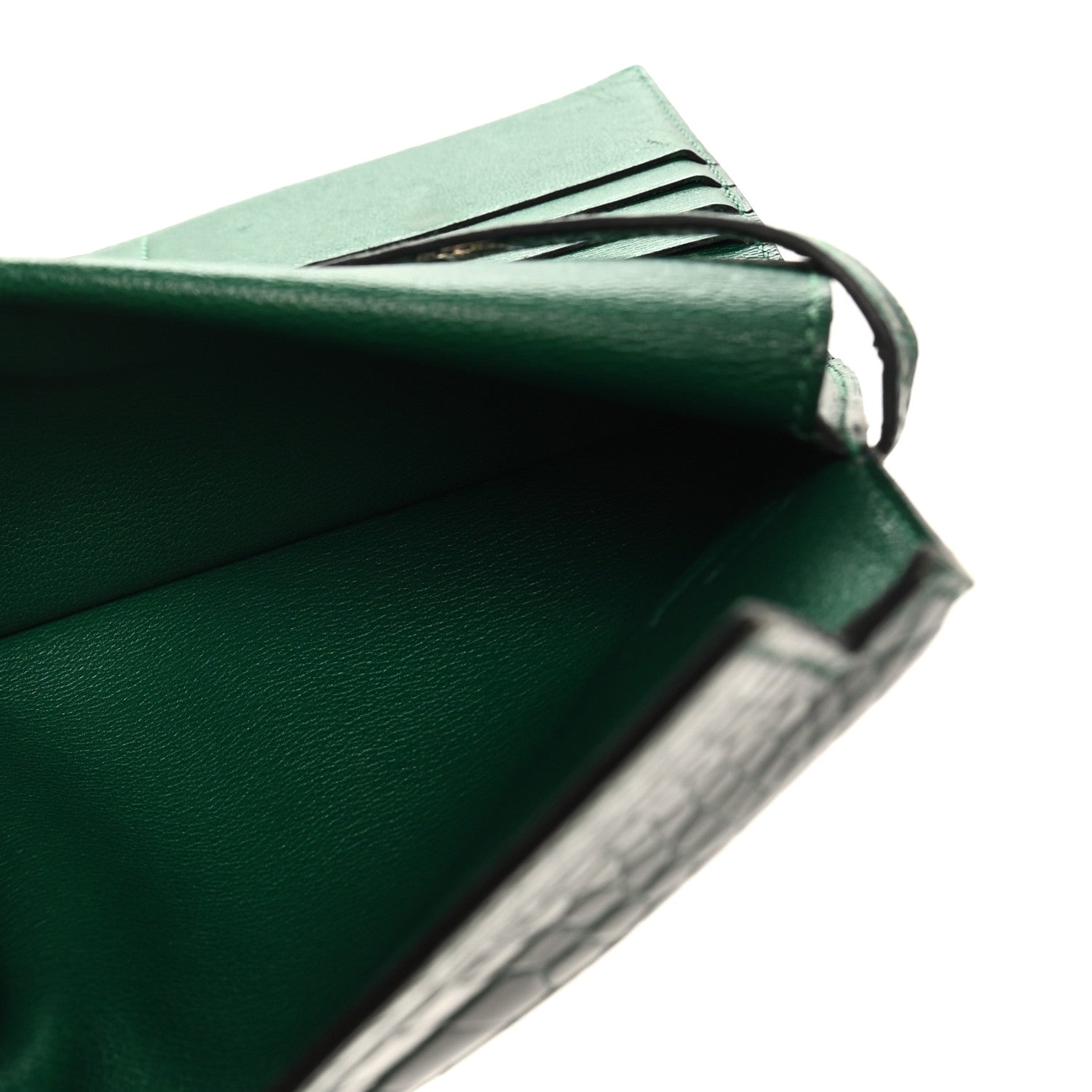 Shiny Alligator Kelly Tri-Fold Longue Wallet Vert Emeraude