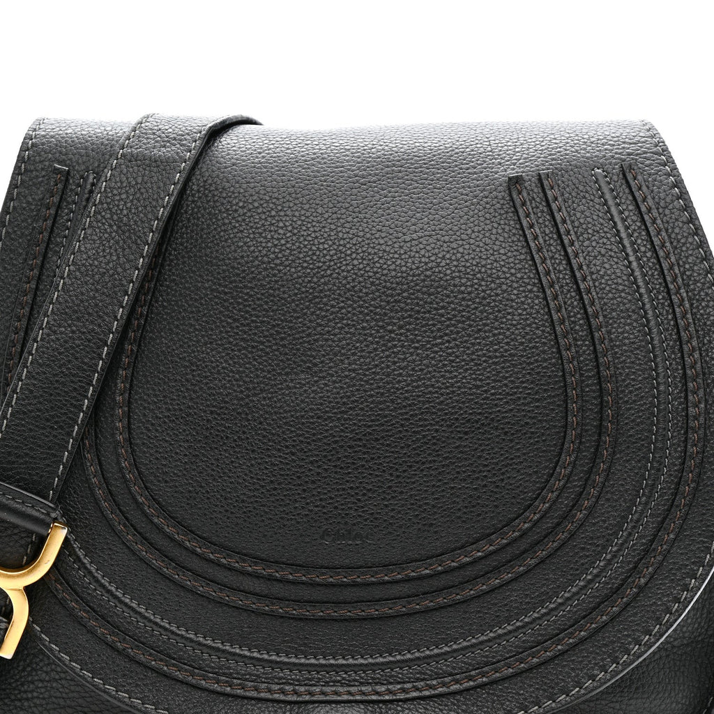 Calfskin Medium Marcie Round Crossbody Bag Black