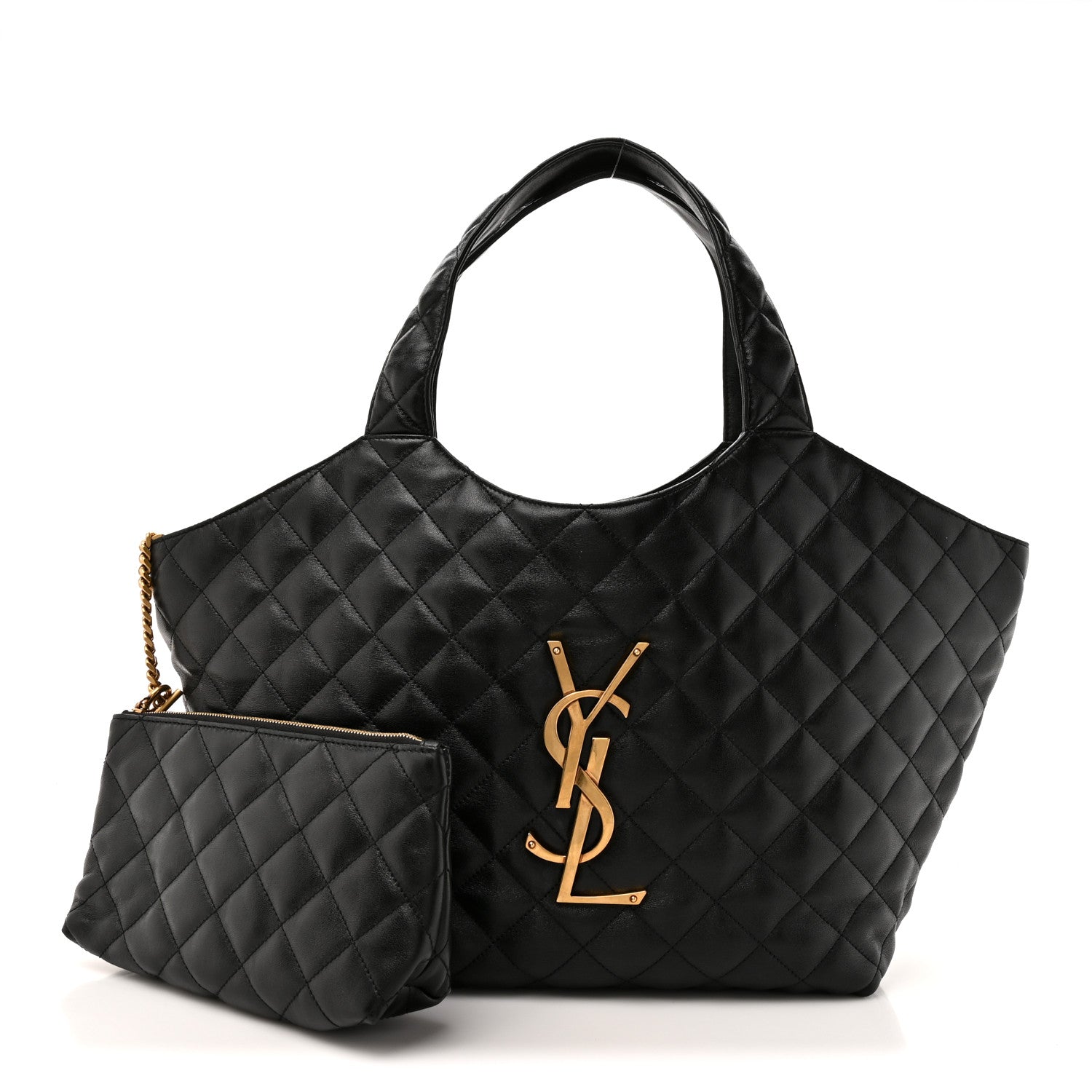 Lambskin Quilted Medium Icare Shopping Tote Black