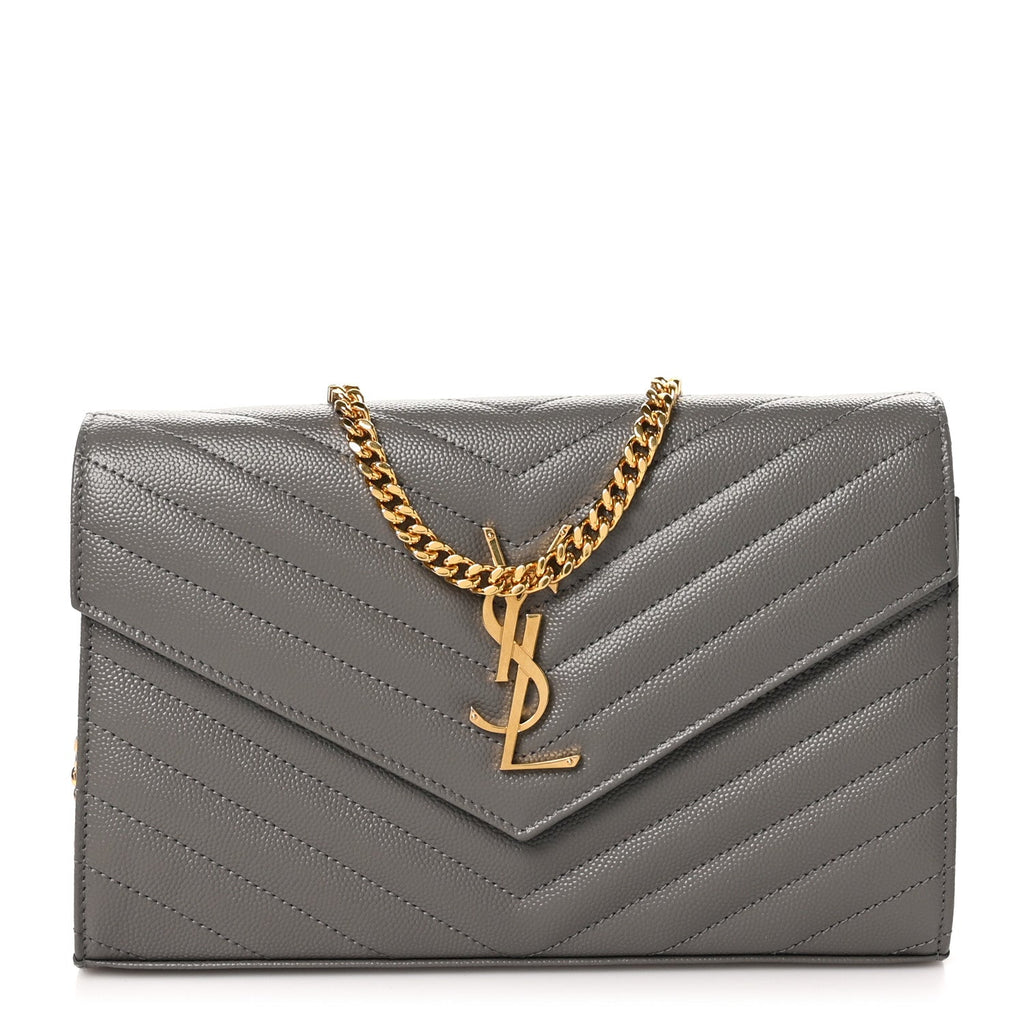 Grain De Poudre Matelasse Chevron Monogram Chain Wallet Fog