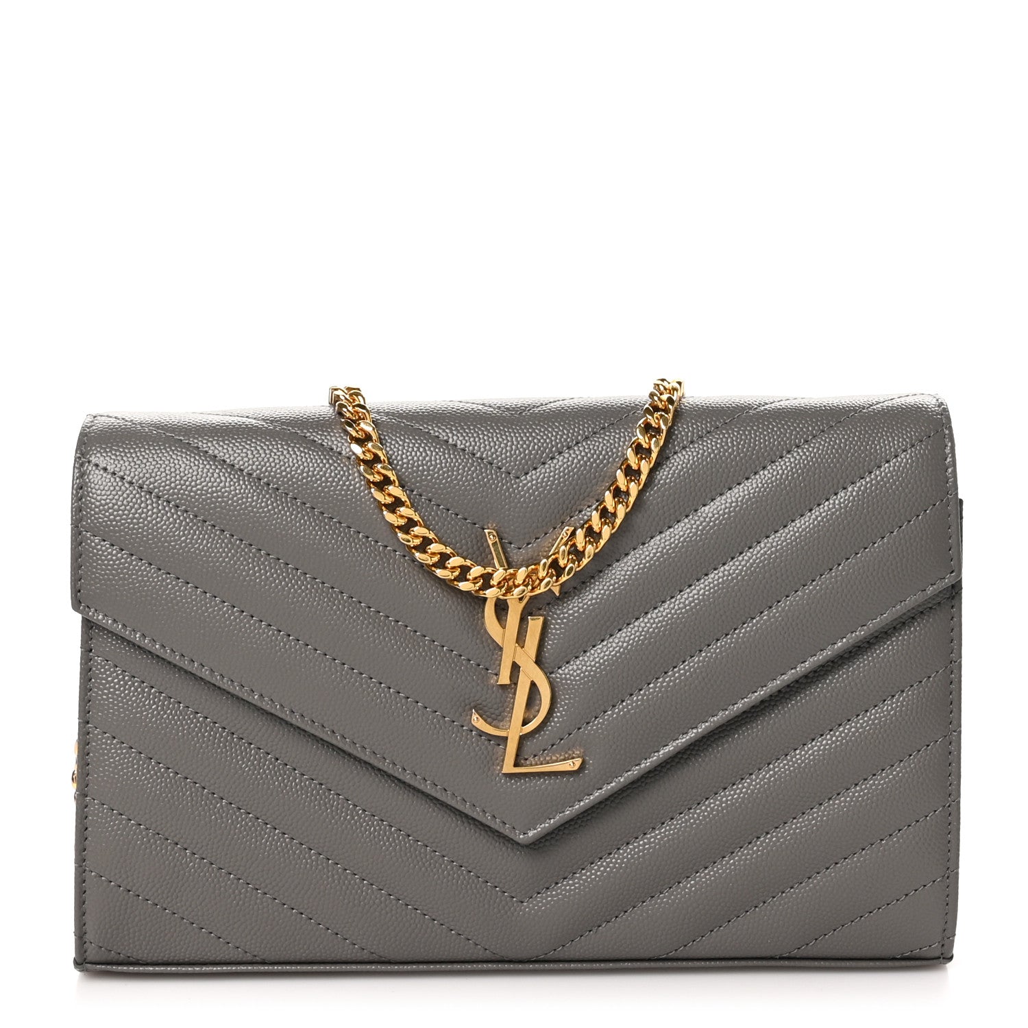 Grain De Poudre Matelasse Chevron Monogram Chain Wallet Fog