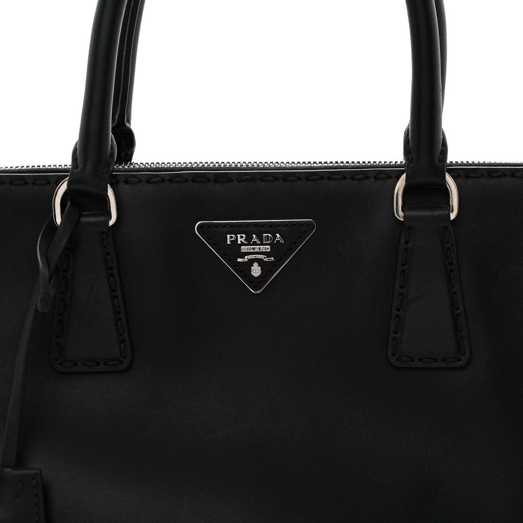 City Calf Hand Stitched Large Galleria Double Zip Tote Black