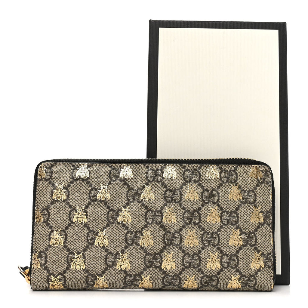GG Supreme Monogram Bees Zip Around Wallet
