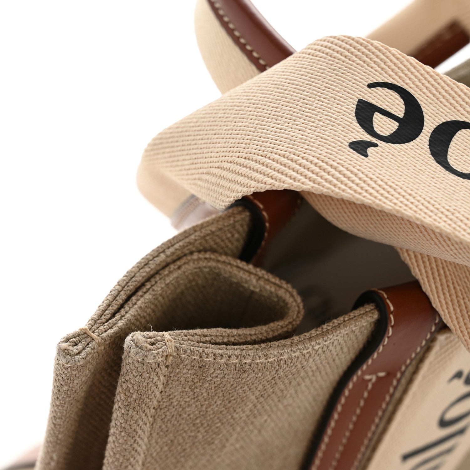 Linen Calfskin Medium Woody Ribbon Tote White Brown