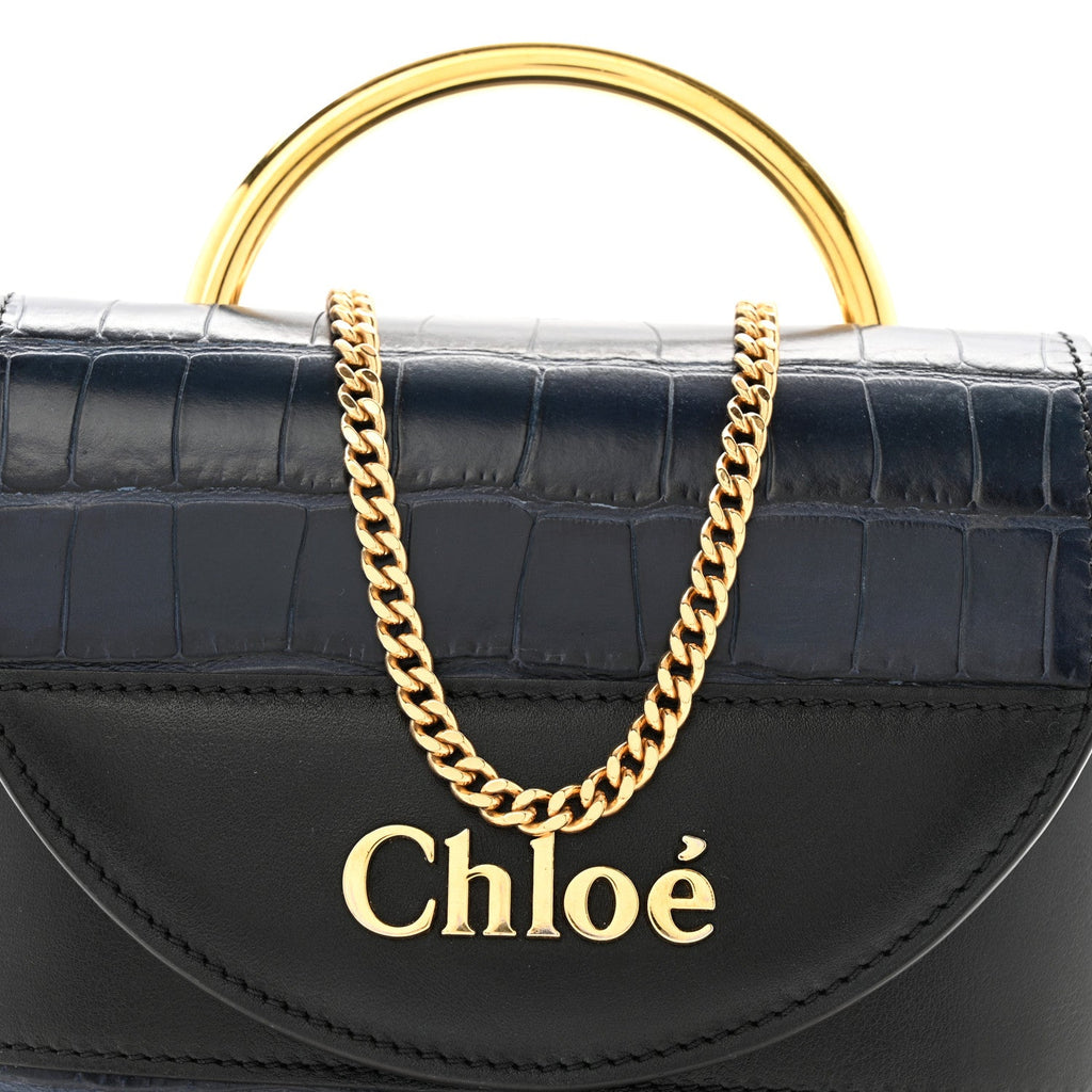 Calfskin Crocodile Embossed Small Aby Lock Full Blue