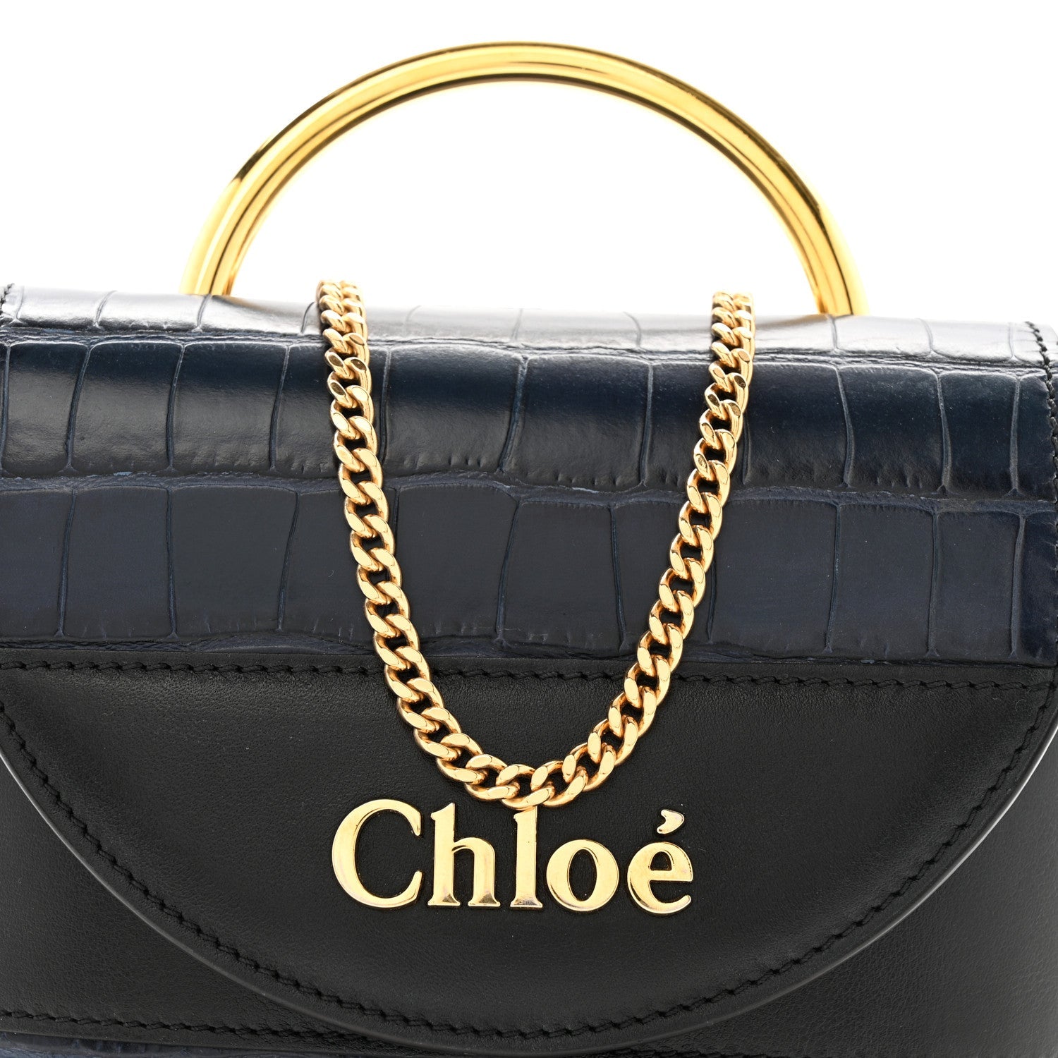 Calfskin Crocodile Embossed Small Aby Lock Full Blue