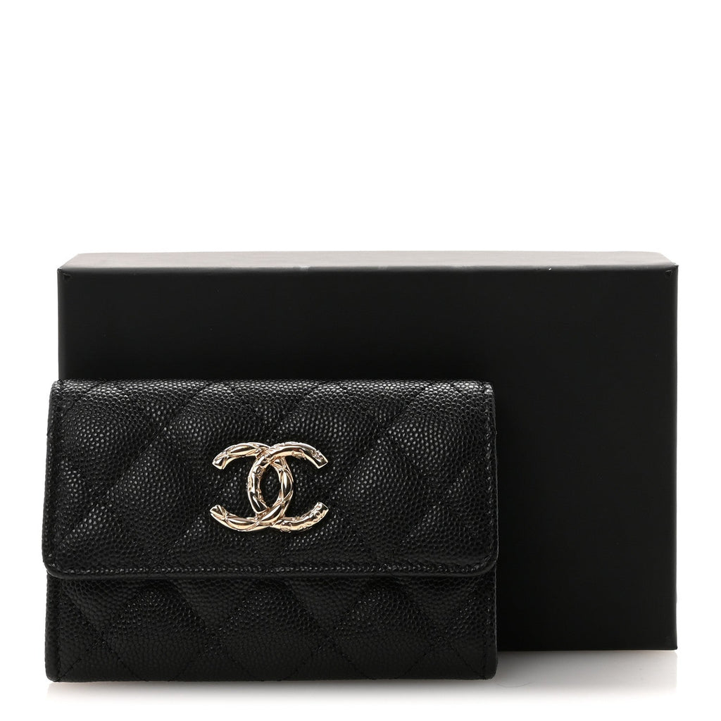 Caviar Quilted CC Flap  Holder Black