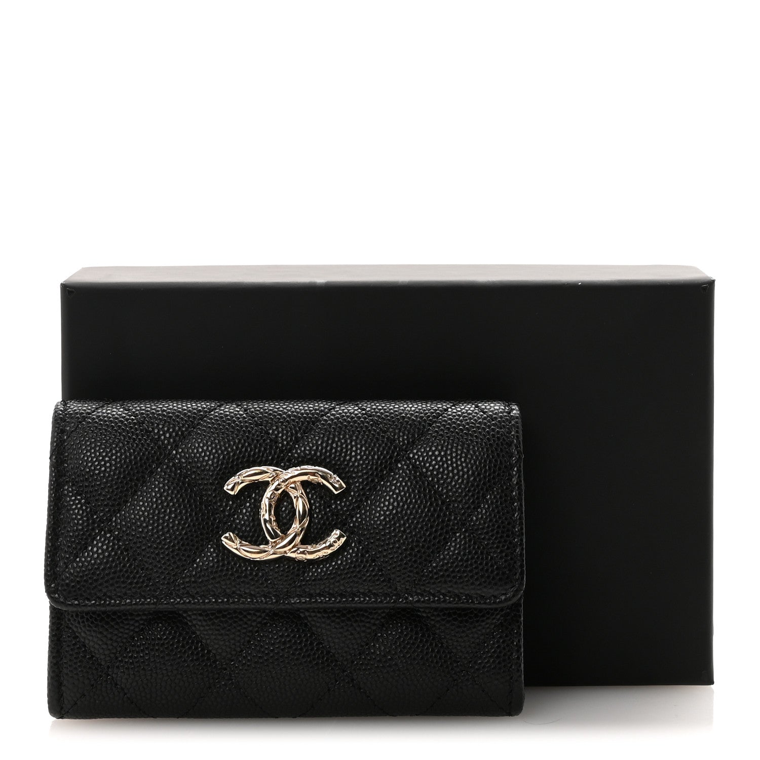 Caviar Quilted CC Flap  Holder Black