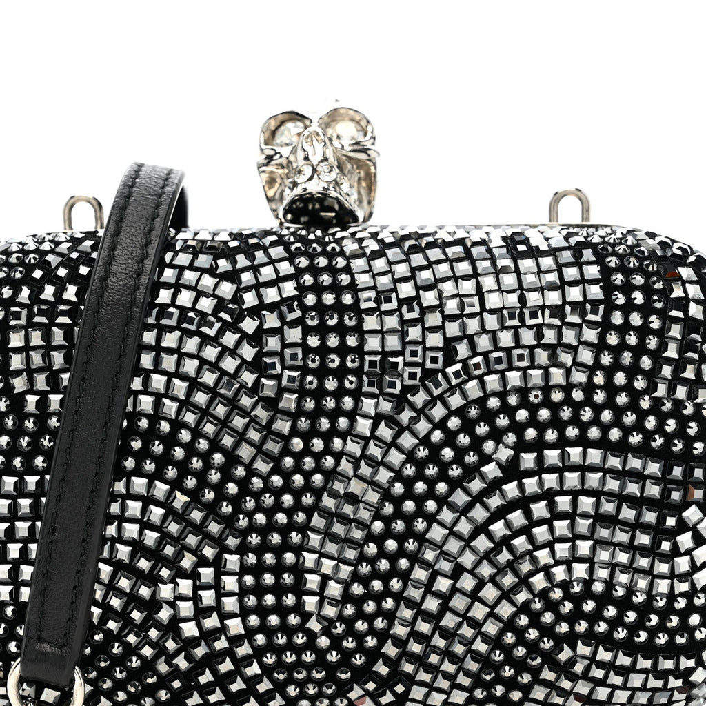 Crystal Nappa Classic Art Deco Skull Clutch Black Silver