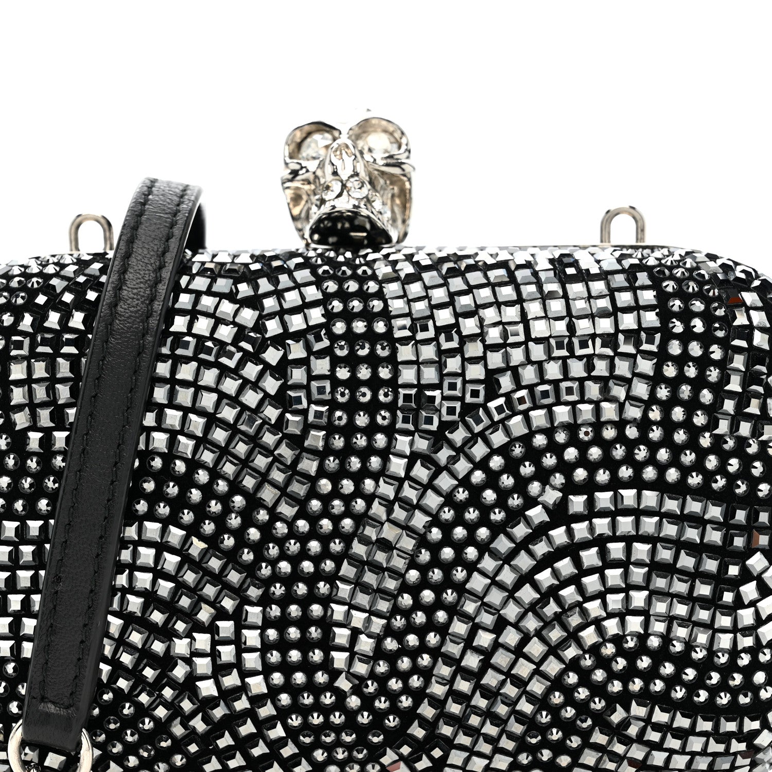 Crystal Nappa Classic Art Deco Skull Clutch Black Silver