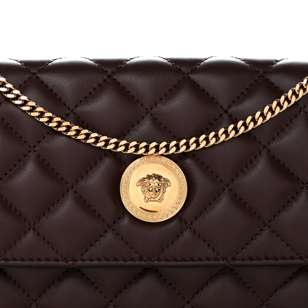 Lambskin Quilted Medusa Wallet On Chain Crossbody Chocolate