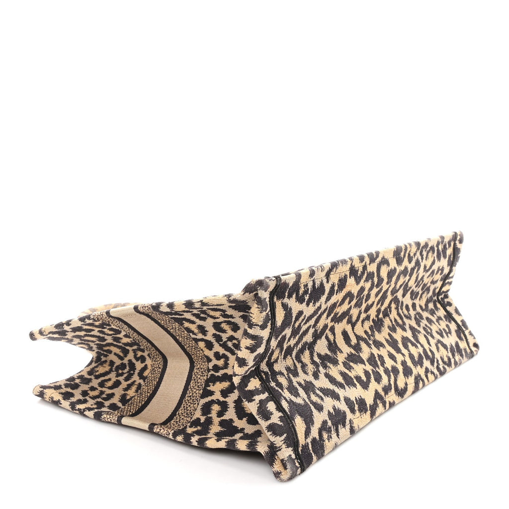 Canvas Mizza Embroidered Large Leopard Book Tote Beige