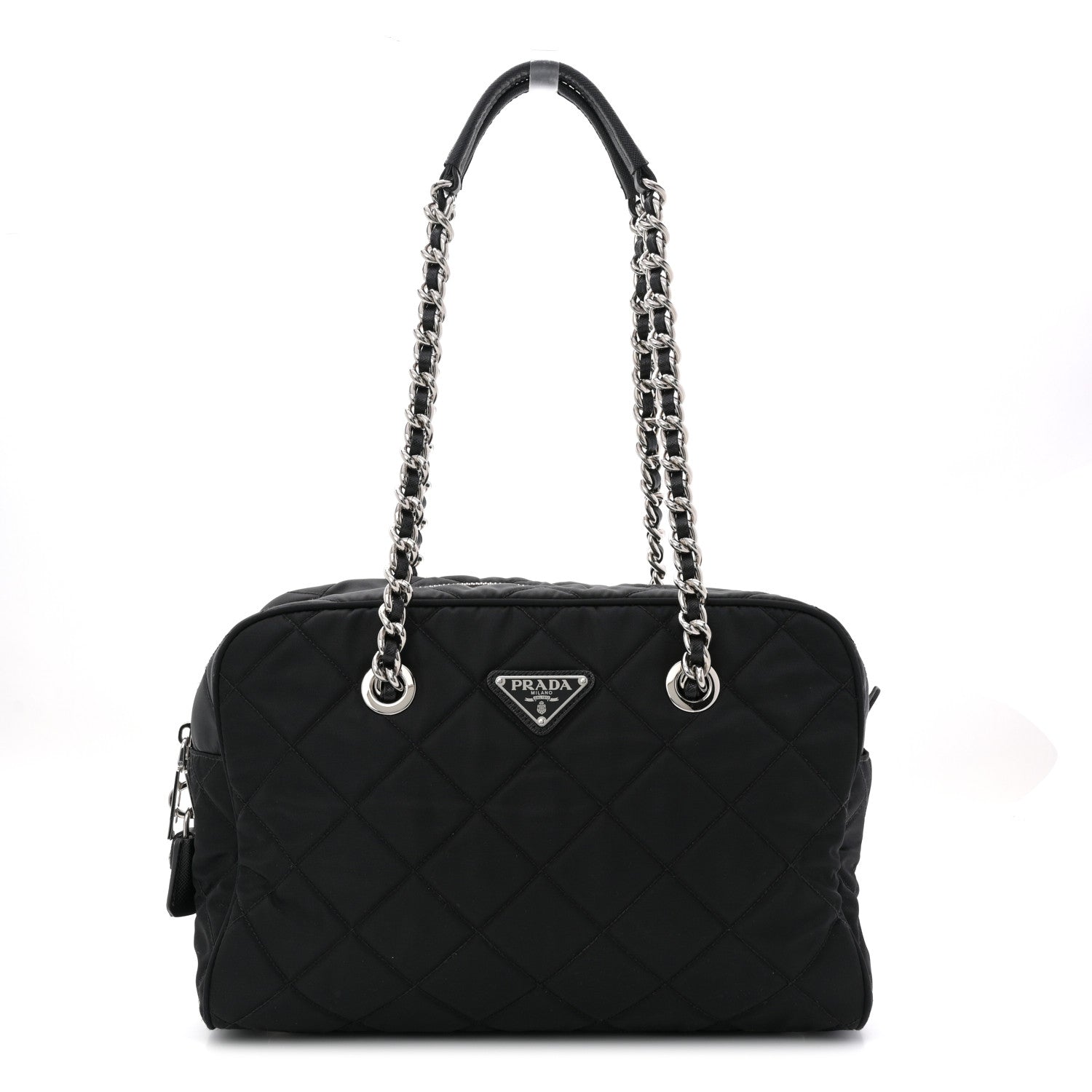 Nylon Tessuto Impuntu Quilted Shoulder Bag Black
