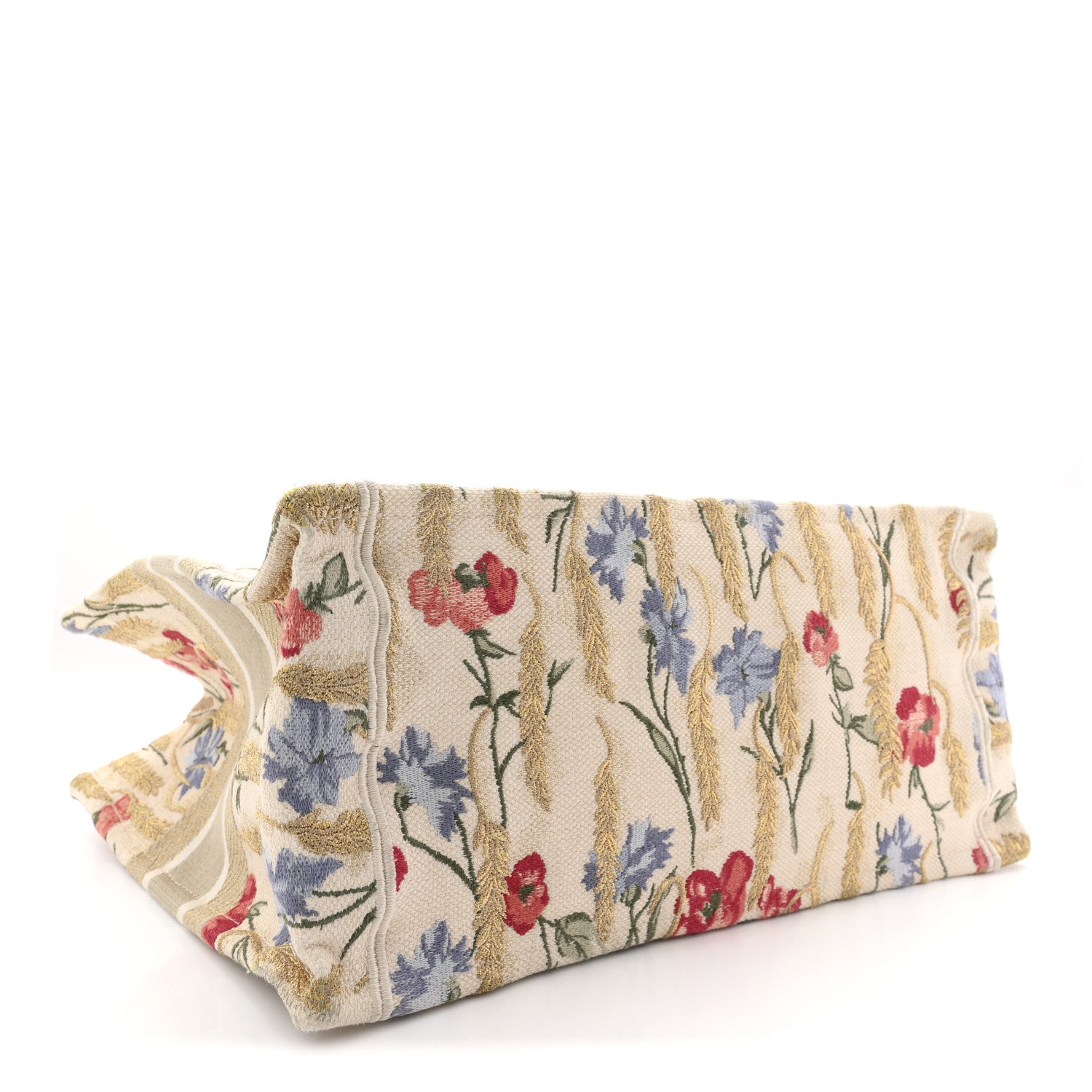 Canvas Embroidered Medium Hibiscus Book Tote Beige Multicolor