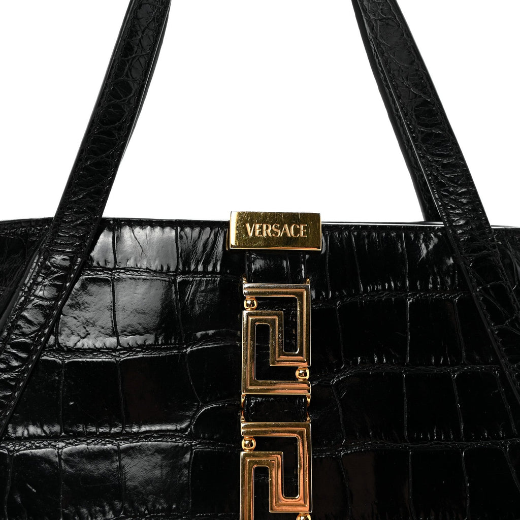 Calfskin Crocodile Embossed Small Greca Goddess Shoulder Bag