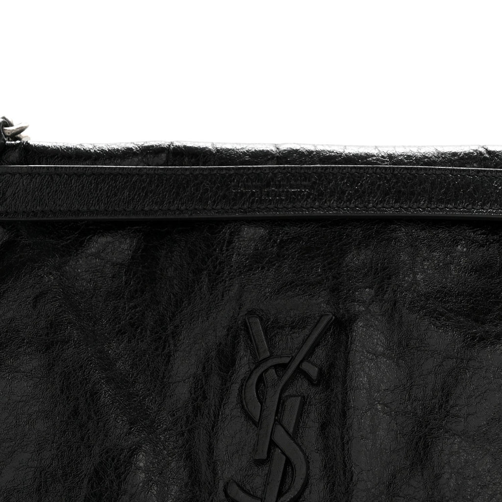 Crinkled Calfskin Monogram Medium Niki Chain Satchel Black