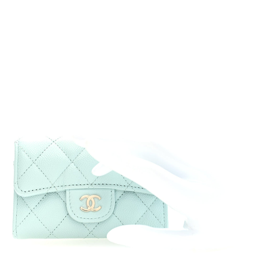 Caviar Quilted Flap  Holder Wallet Light Blue