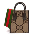 Monogram Jumbo GG Textured Dollar Calfskin Web Mini Vertical Tote Camel Ebony New Acero