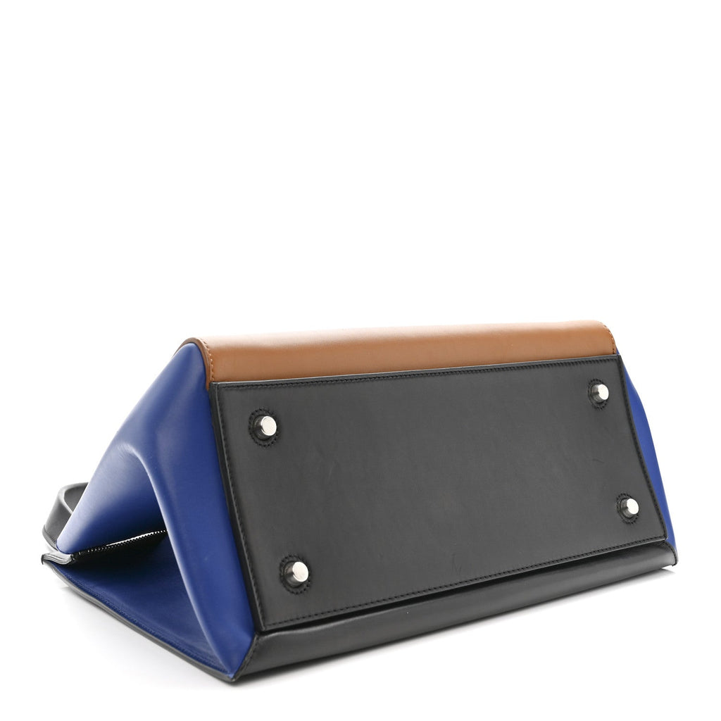 Smooth Calfskin Medium Tri-Color Edge Shoulder Bag Tan