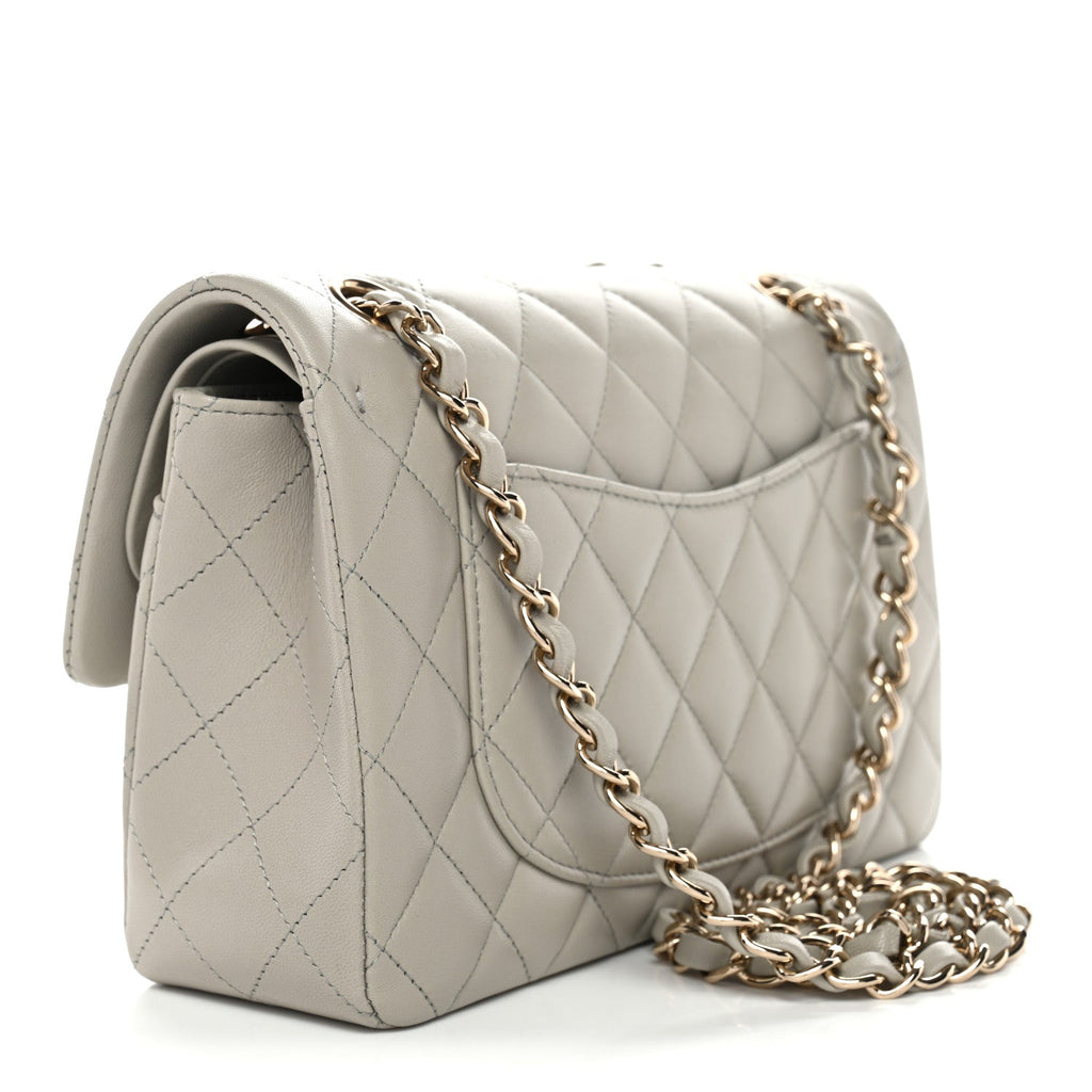 Lambskin Quilted Small Double Flap Grey