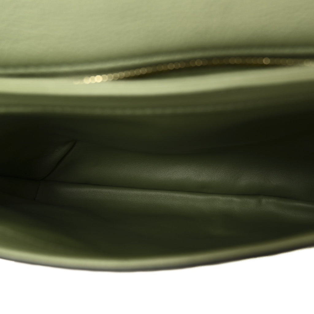 Roxy Calfskin Web Medium Blondie Top Handle Shoulder Flap Bag Salamander Green
