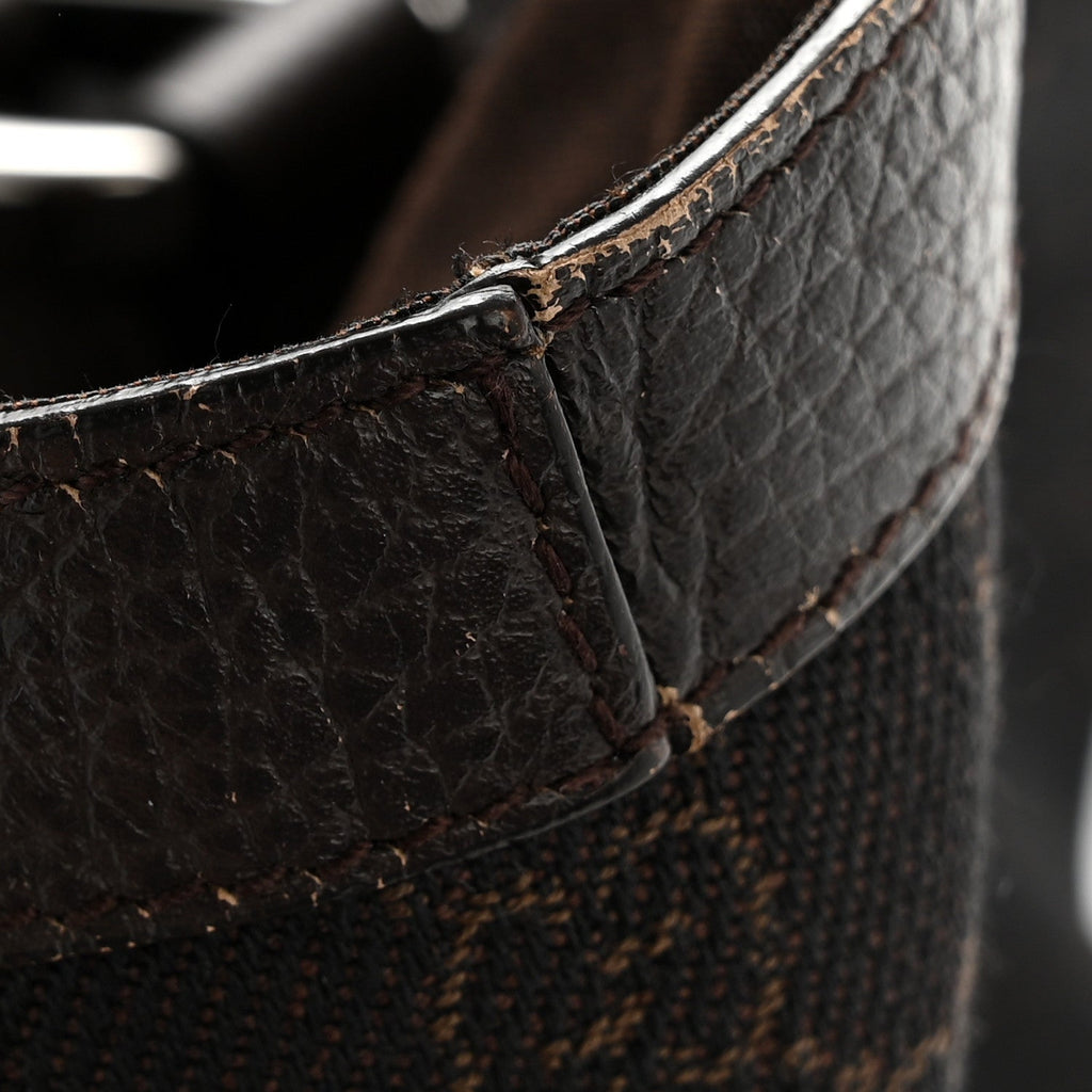 Denim Monogram Large Abbey Tote Dark Brown