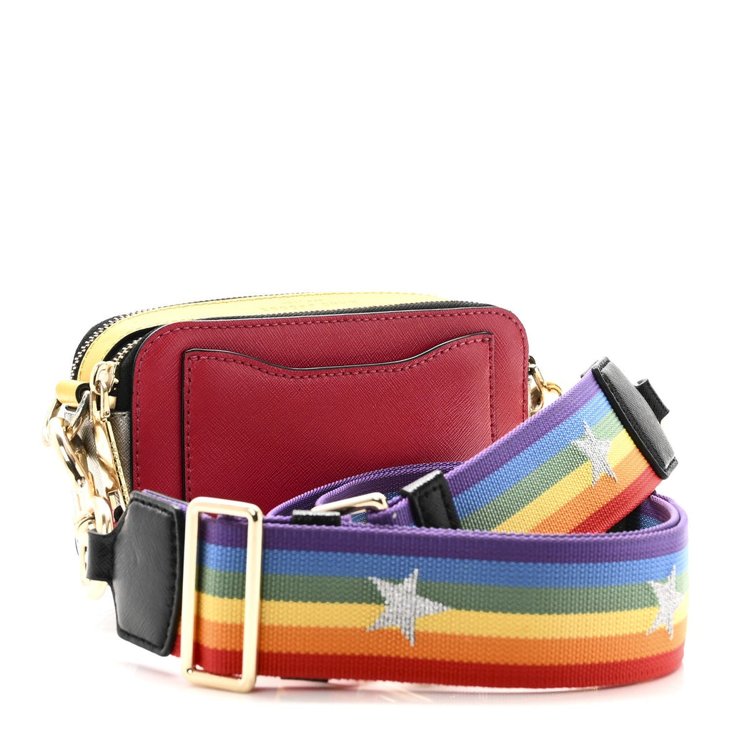 Saffiano Rainbow Strap Color Block Small Snapshot Camera Bag Pink Multicolor