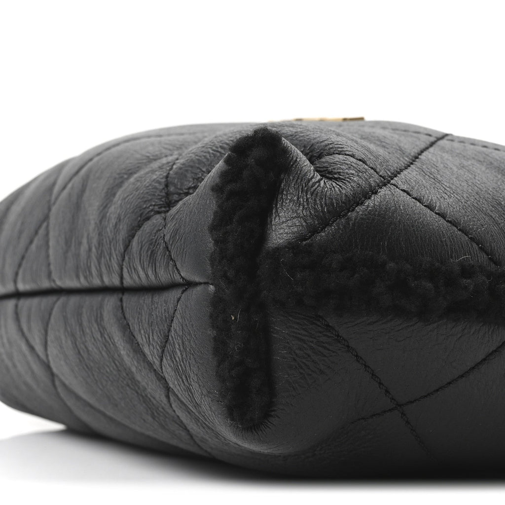 Aged Lambskin Shearling Quilted Small Chanel 22 Black