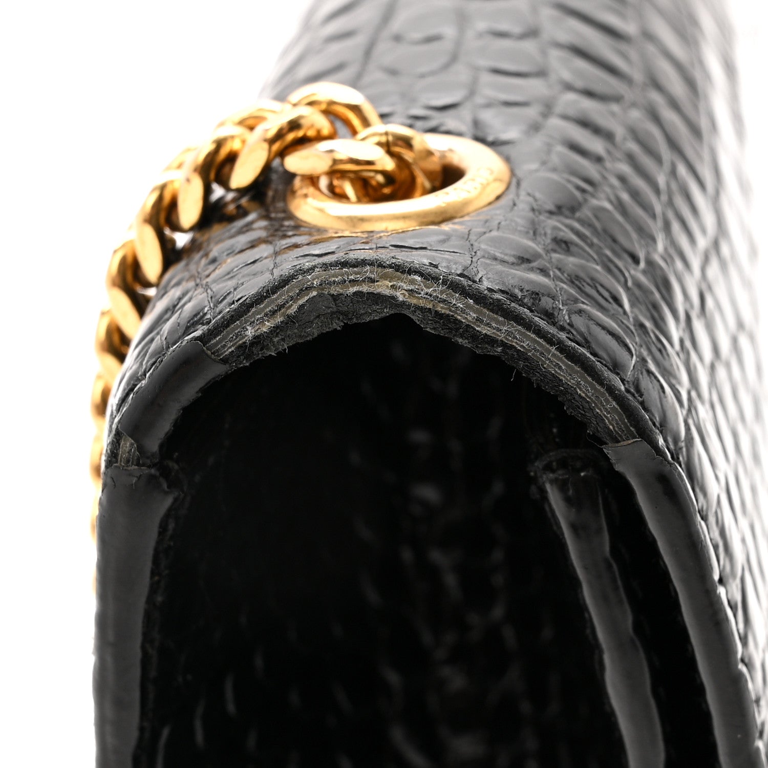 Calfskin Crocodile Embossed Medium Classic Monogram Kate Tassel Satchel Black