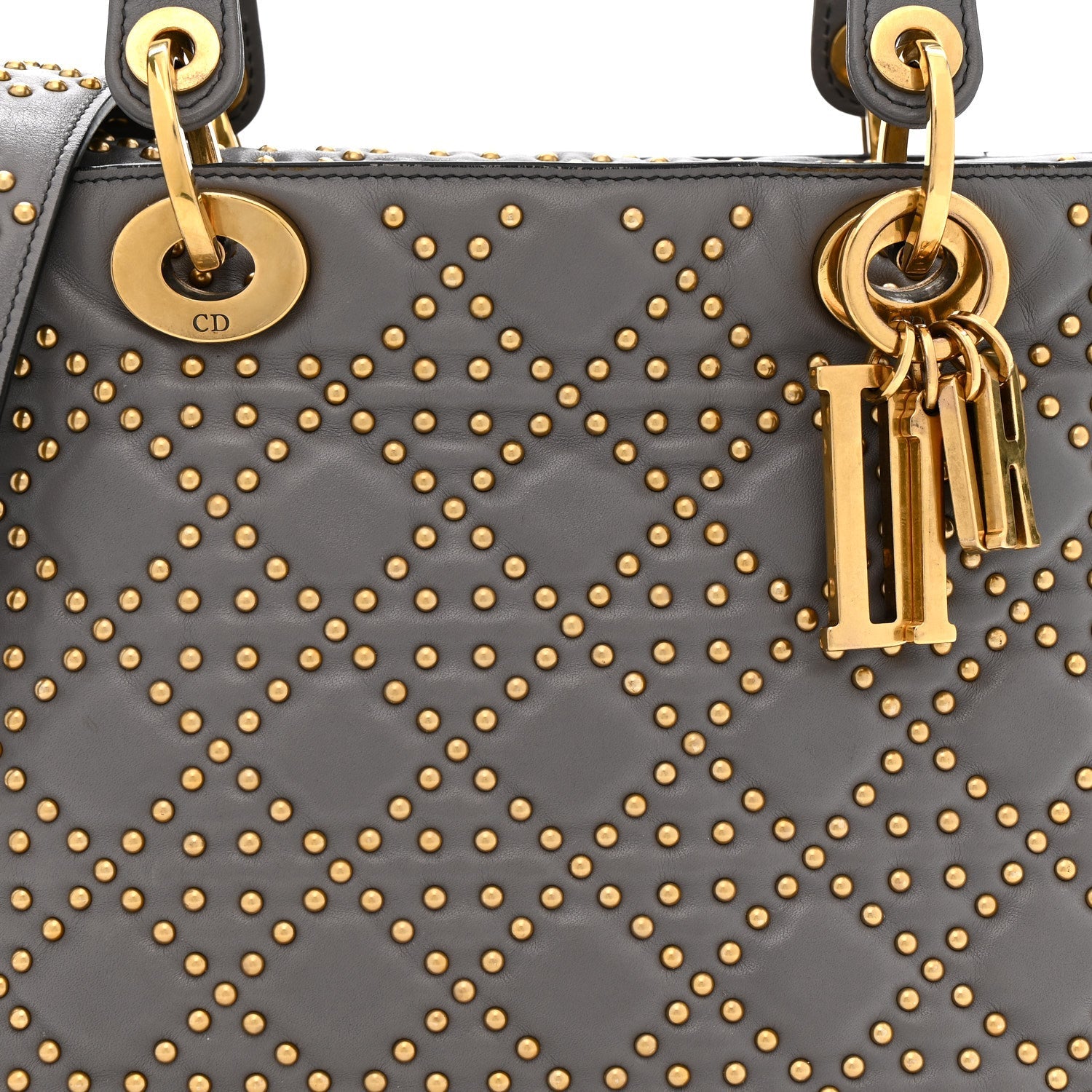 Calfskin Cannage Studded Medium Supple Lady Dior Grey
