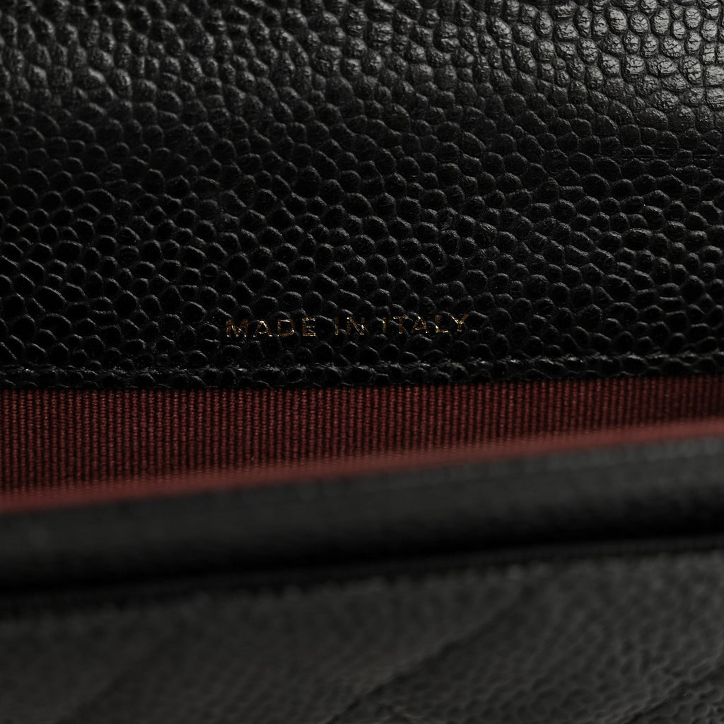Caviar Quilted Flap  Holder Wallet Black