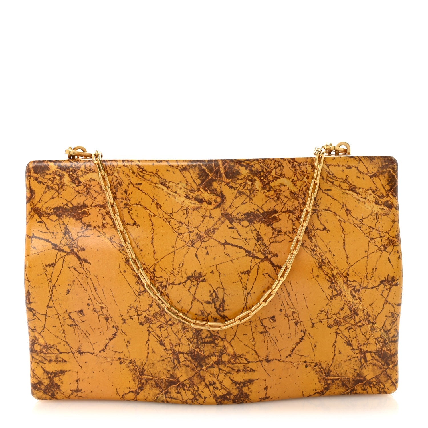 Spazzolato Calfskin Chain Clutch Gold Marble