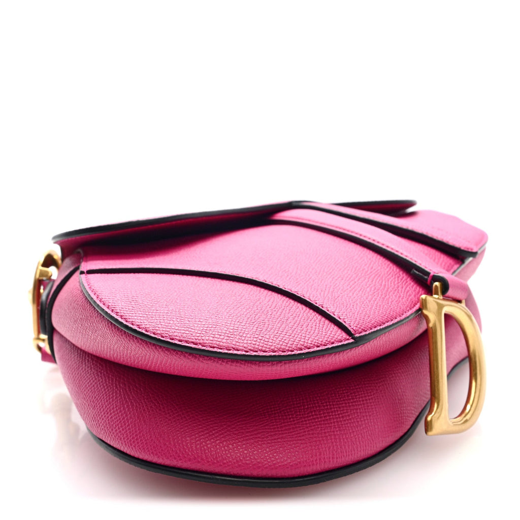 Grained Calfskin Saddle Bag With Strap Fuchsia
