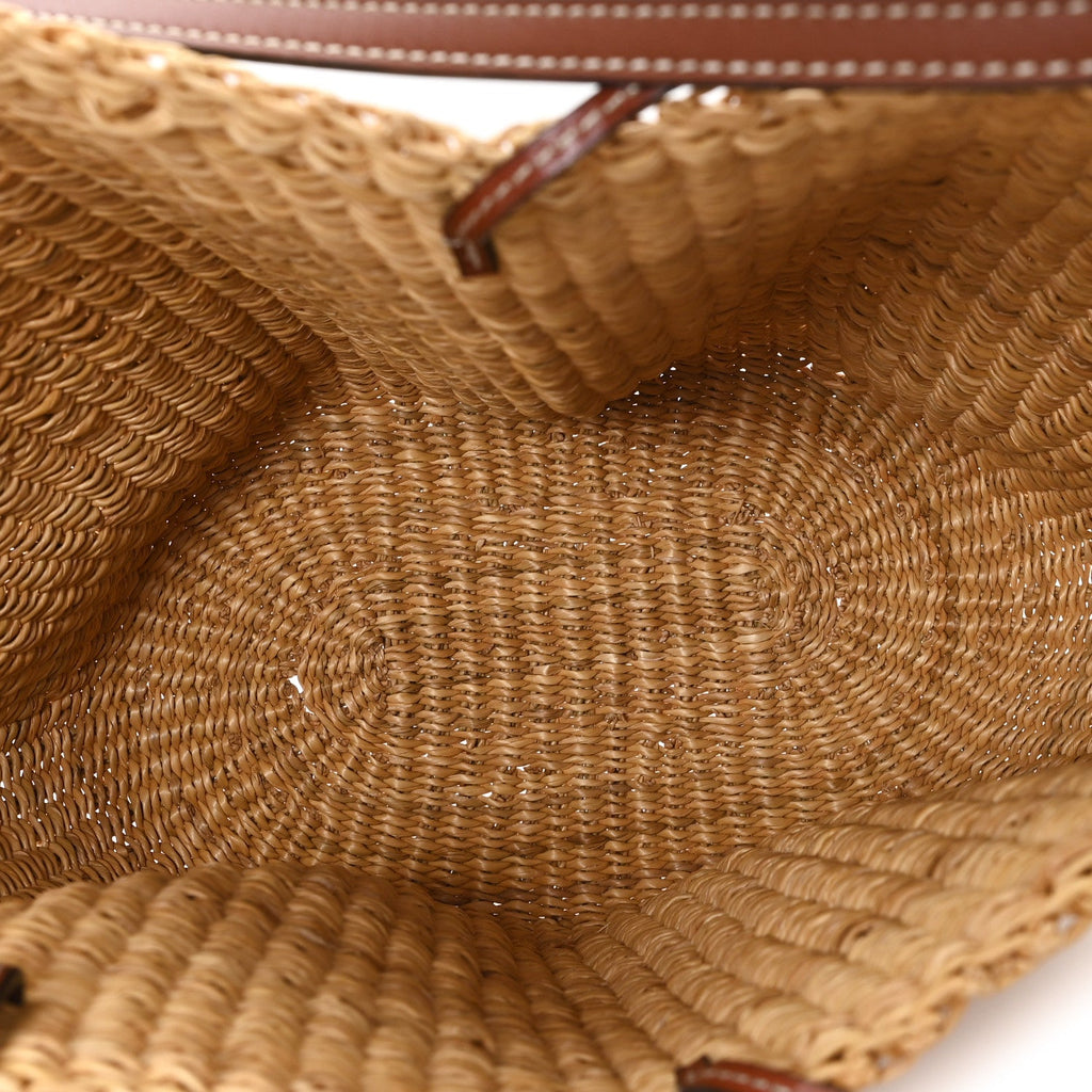 Calfskin Raffia Paulas Ibiza Small Basket Tote Bag Natural Pecan
