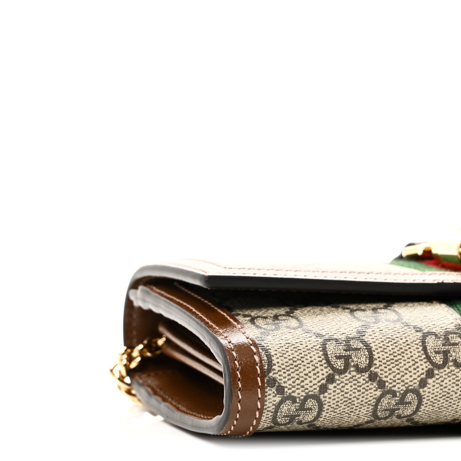 GG Supreme Monogram Azalea Calfskin Web Jackie 1961 Chain Wallet Beige Ebony Brown Sugar