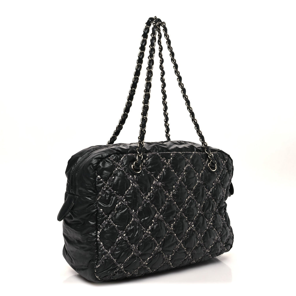 Nylon Quilted Tweed Stitch Bubble Camera Case Black